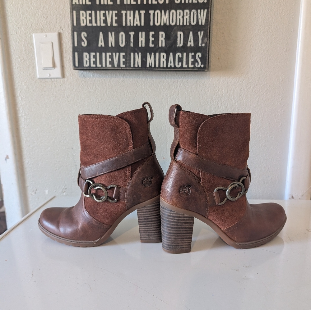 Timberland Dennet Brown Suede Leather Ankle Boots with Block Heel